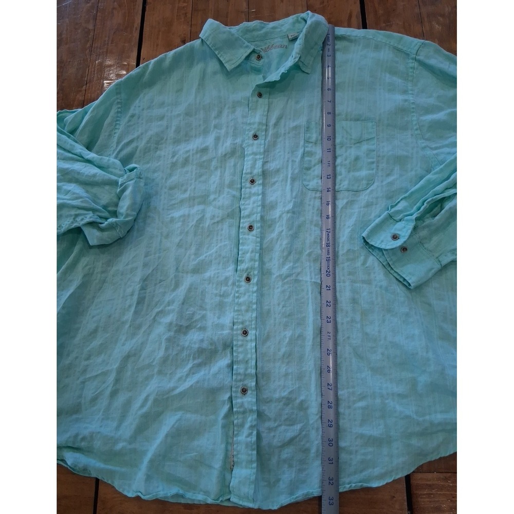 Caribbean Shirt Men 4XB Green Plaid Long Sleeve Button Linen Blend Preppy Beach - Picture 3 of 4